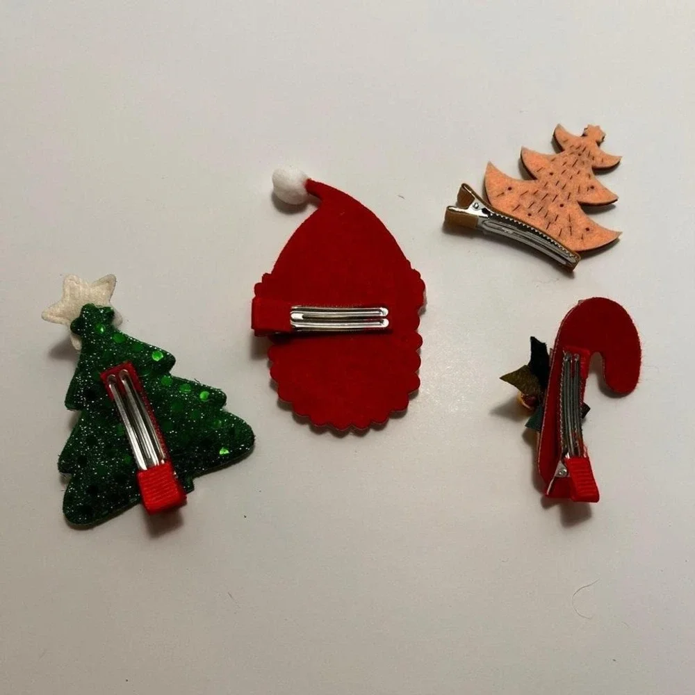 Unbranded Christmas Hair Clips Set Girls OS Multicolor Excellent Festive Glitter